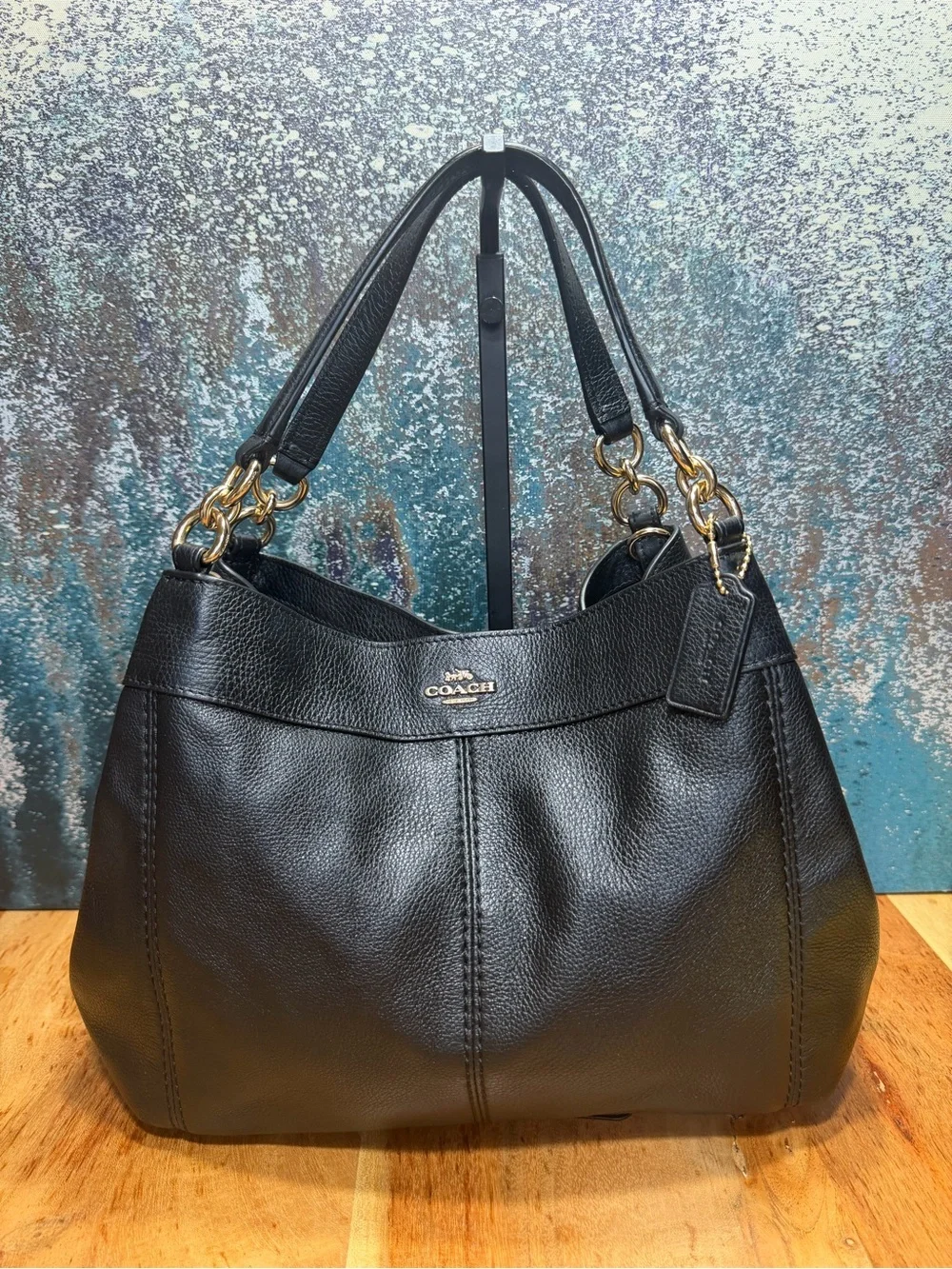 Coach Classic 2017 Lexy Black Pebble Leather Shoulder Bag Gold Hardware